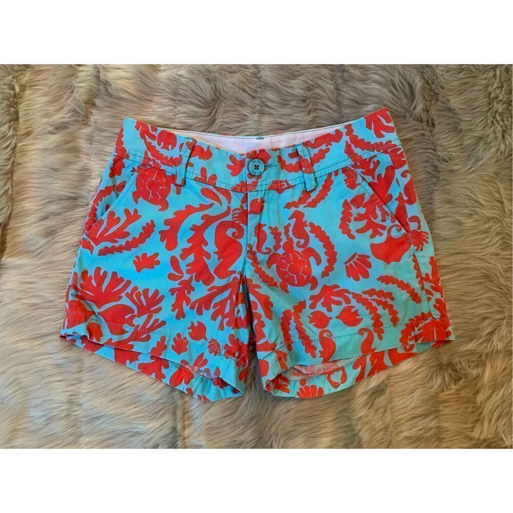 Lilly Pulitzer Callahan Shorts Don't Be Shellfish Aqua Coral Turtle Fish Size 00 - Picture 3 of 6